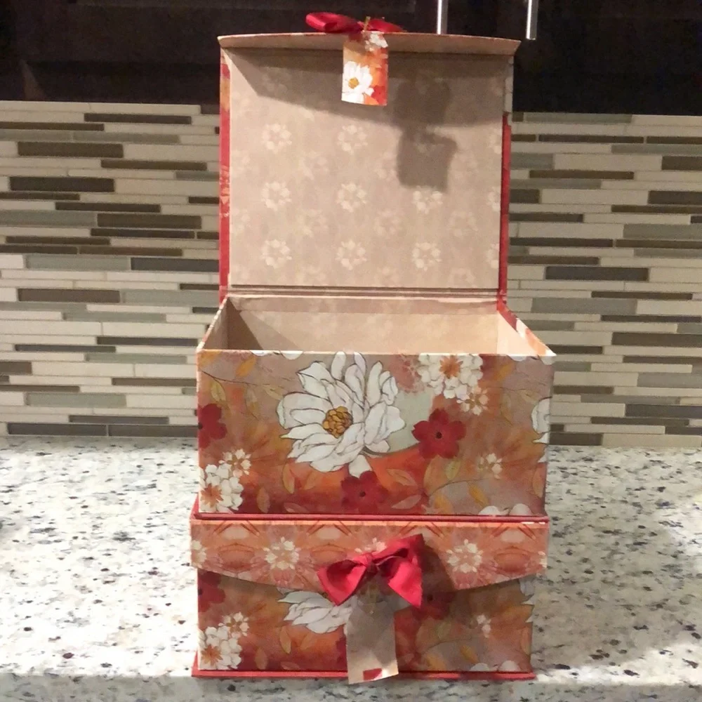 Beautiful Floral Orange Red White Decorative Storage Home Decor Gift Box 2 Keep